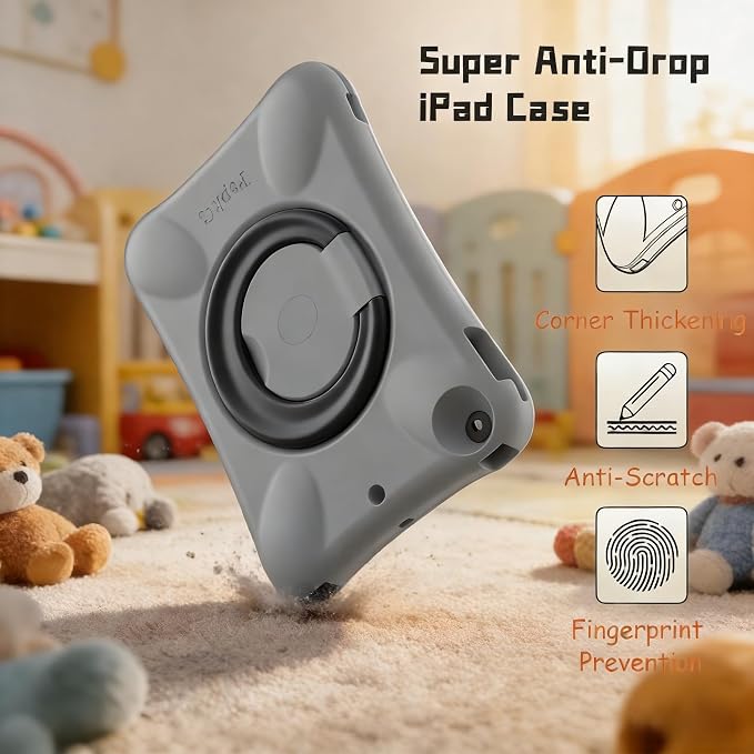 Pepkoo Case for iPad 9.7 Inch 5th/6th Gen &amp Air/Air 2 Shockproof Cover | EVA Shockproof Design with Adjustable Stand. Full-Body Coverage for Study Reading and Daily Use with Flexible Bracket.
