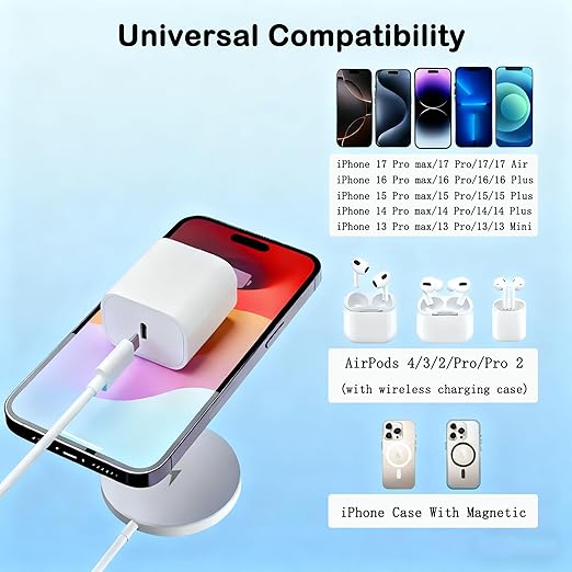 Magnetic Wireless Charger for iPhone 17 16 15 10FT Fast Phone Charging Pad | with USB C Wall Charger Fast Block For iPhone 17 Pro Max/17/iPhone 16 Pro Max/15/Plus/Pro/14/13/12 SeriesAirPods 4/3/2/Pr