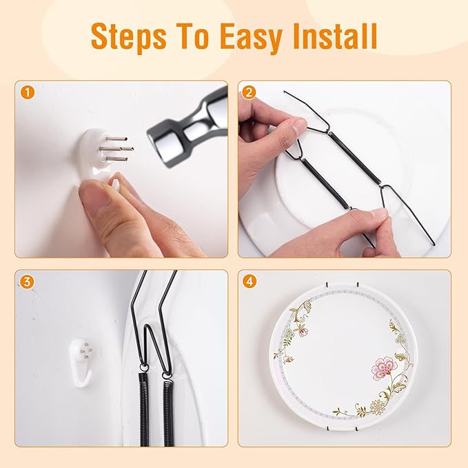 Bilillo 6 Pack Plate Hangers for The Wall, Suitable for 12-16 Inch Decorative Plate,Invisible Heavy Duty Wire Plate Holder with Wall Hooks, Plate Hangers for Displaying Plates, Platter, Dish (Black)
