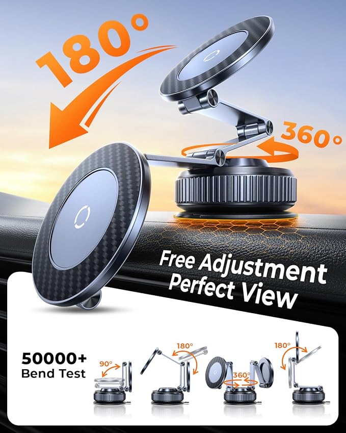 Vacuum Magnetic Car Phone Holder for Magsafe，Long Arm for Tesla Model Y/3 | All Metal，Nano Gel 119+LBS Max Suction，Foldable Hidden Tesla Phone Mount，360°Rotation，Easiest Car Mount for iPhone &amp And