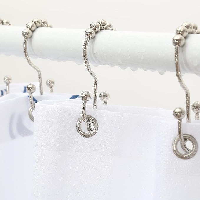Shower Curtain Hooks, Goowin Shower Curtain Rings, Stainless Steel Shower Curtain Hooks Rust Proof Free Sliding Double Shower Hooks for Curtain, Shower Curtains & Liners (Nickel)