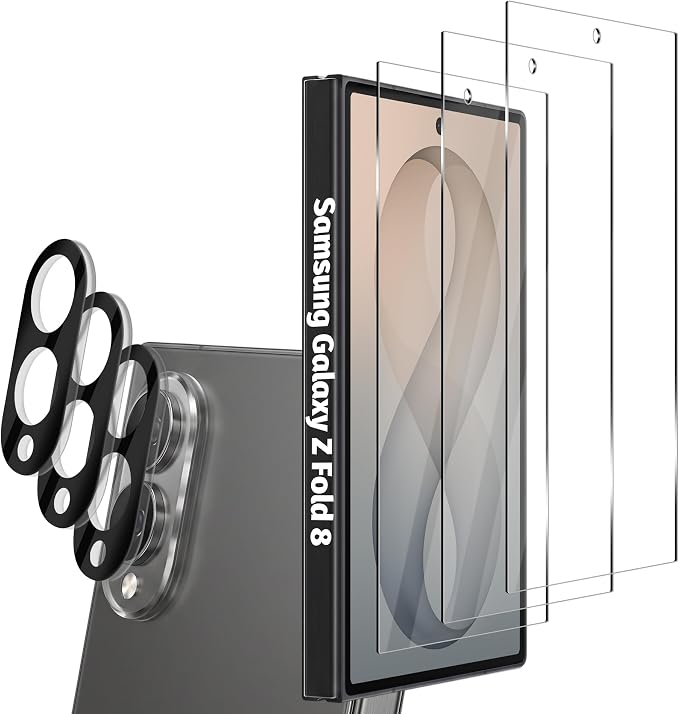 Orzero (3+3) Compatible for Samsung Galaxy Z TriFold 3 Pack Front Screen Protector + 3 Pack Camera Lens Protector Tempered Glass 9H High Definition Anti-Scratch Bubble-Free