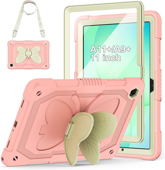 Cover for Samsung Galaxy Tab A11+ Plus/A9+ Plus Case with Screen Protector Galaxy Tab A11+/A9+ 11 inch 2025/2023 Released with Butterfly Stand Shoulder Strap Shockproof case for Kids Girl Colorful