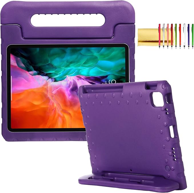 Kids Case for iPad Pro 11 M5/M4 &amp iPad Air 11 (2026/2025/2024) Shockproof Case with Pencil Holder Techcircle Light EVA Foam Handle Stand Bumper Protective Child Friendly Drop Proof Cover Black