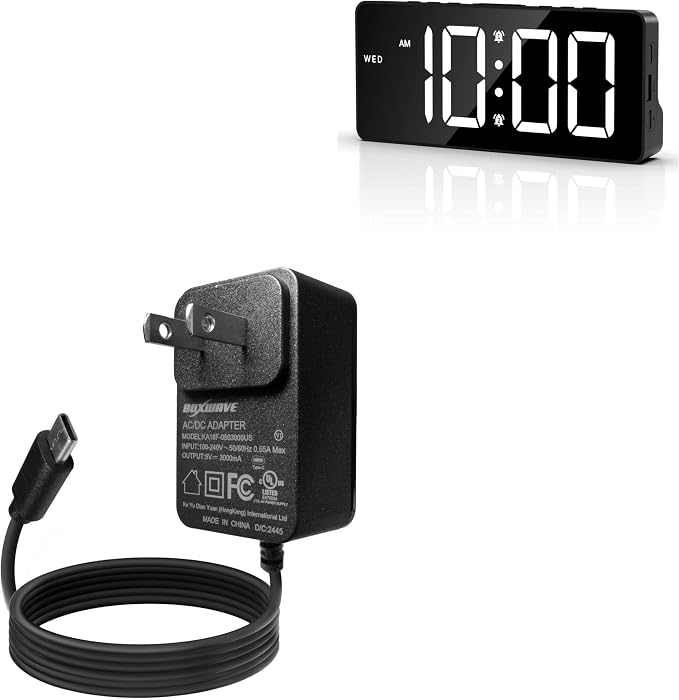 BoxWave Charger Compatible with AMIR Digital Clock (7in) - Wall Charger Direct (15W) Rapid Charge Your Device with Built-in 3ft Cable
