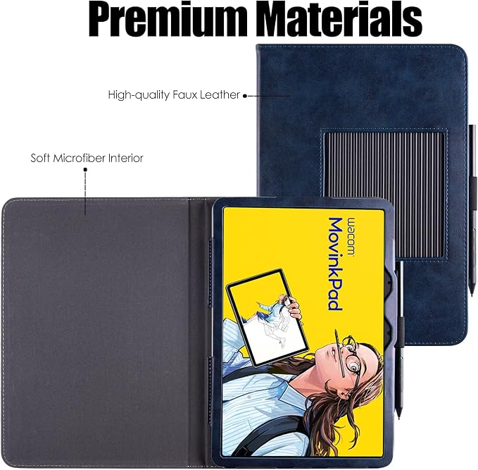 Case for Wacom MovinkPad 11 TabletDark Blue | Multiple-Angles Viewing StandPremium PU Leather Protective Cover with Pen Holder Loop