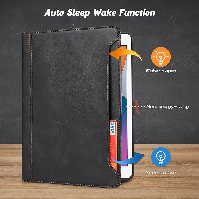 Flip Case for Apple iPad 10.2 9th 8th 7th Generation 2021/2020/2019 Pencil Holder Smart Cover Auto Sleep Wake Protective Documents Pocket Stand Snap Closure Case for iPad 10.2 Inch Black