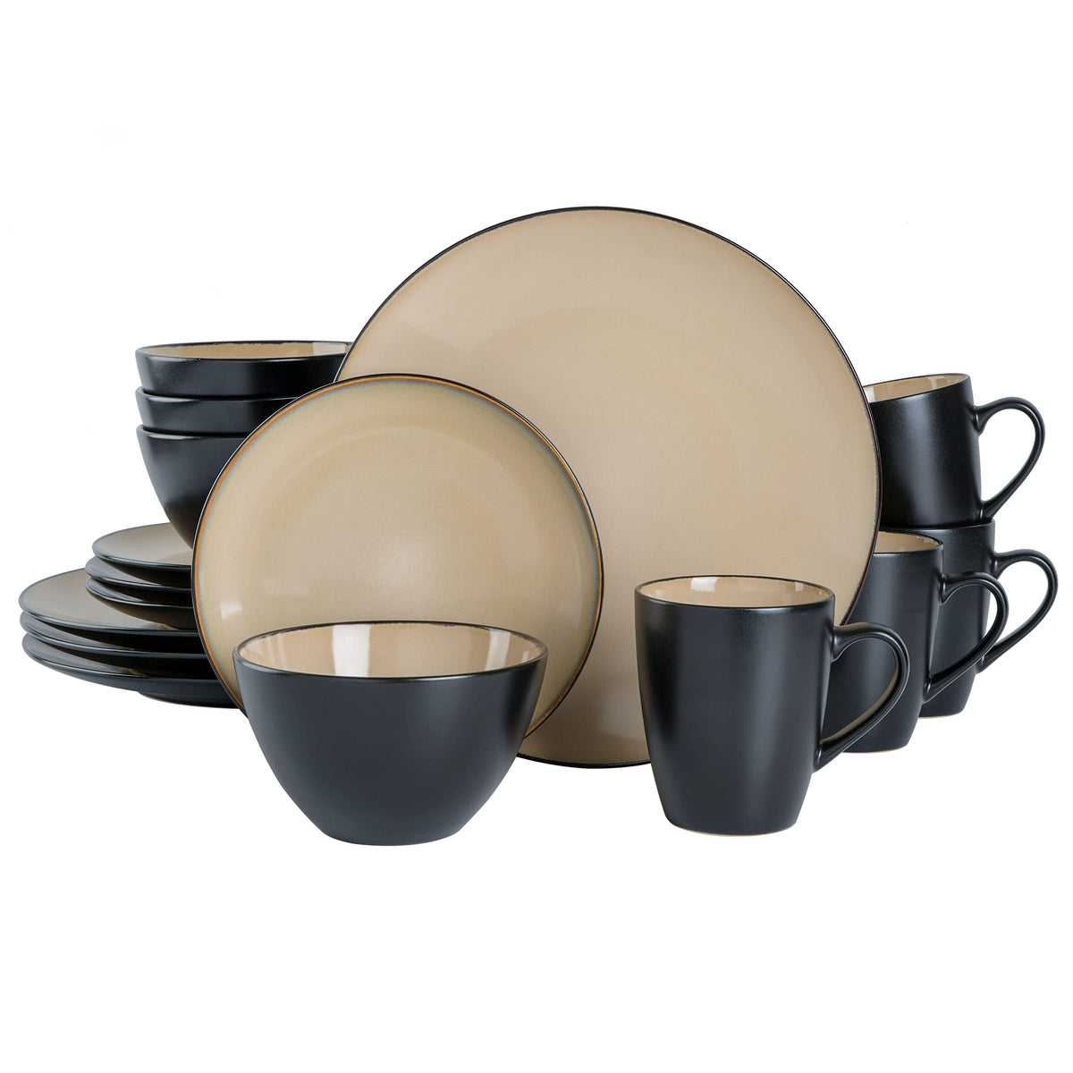 Gibson Elite Soho Lounge Round Reactive Glaze Stoneware Dinnerware Set, Service for 4 (16pc), Blue, Soho Round.