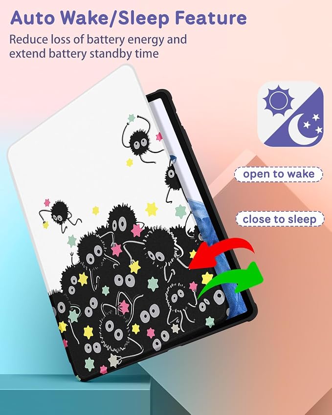 Wazzasoft for Samsung Galaxy Tab S7/S7 Plus/S8 Plus Case - 12.4 Inch Folio Cover with Pencil Holder - Women/Girl Cute Girly Black Flower Unique Design - Rotating Tablet Case