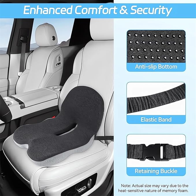 Memory Foam L-Shaped Integrated Seat Cushions for Car Truck Driver Ergonomic L Shape Lumbar Cushion Sciatica Back Pain Relief Office Chair Butt and Back Support Pillow Long Driving Booster Seat (E1)