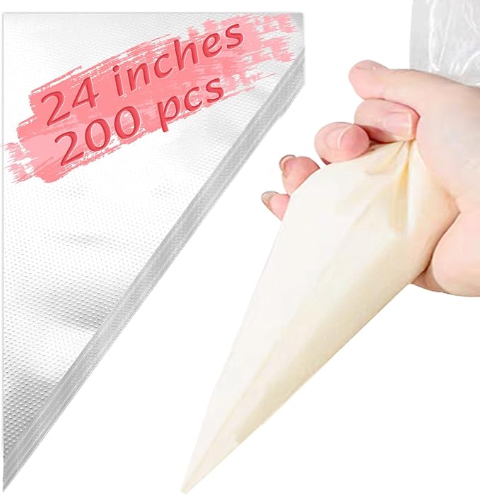 24Inch Disposable Piping Bags, 200PCS Icing Bags for Cake Decorating