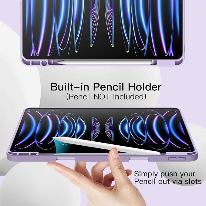 JETech Case Cover for iPad Pro 12.9 6th/5th Gen (2022/2021) Black | Soft TPU Protection Pencil Holder Tri-Fold Stand Pencil Charging Support Shockproof Lightweight Design Auto Wake/Sleep