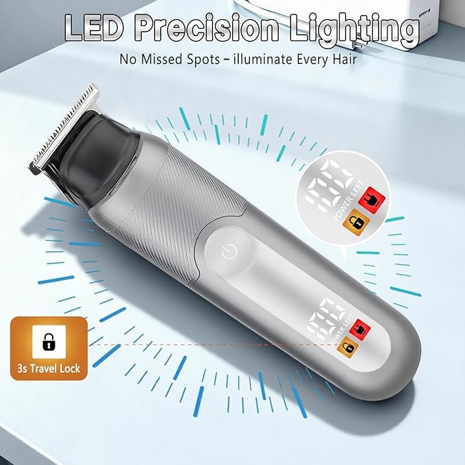 SUNNOW Electric 5-in-1 Body Hair Trimmer - Groin Trimmer for Men -Beard Trimmer for Men - Wet/Dry Shaver Groomer, Waterproof with LED Light, Gifts for Husband Father