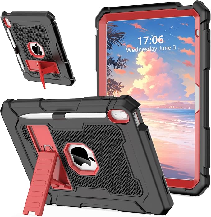 LTROP Case for iPad A16 11th Generation 2025 11 Inch / 10th Generation 2022 10.9 Inch with Kickstand and Pencil Holder Shockproof Rugged Protective iPad 11 inch Cover Black