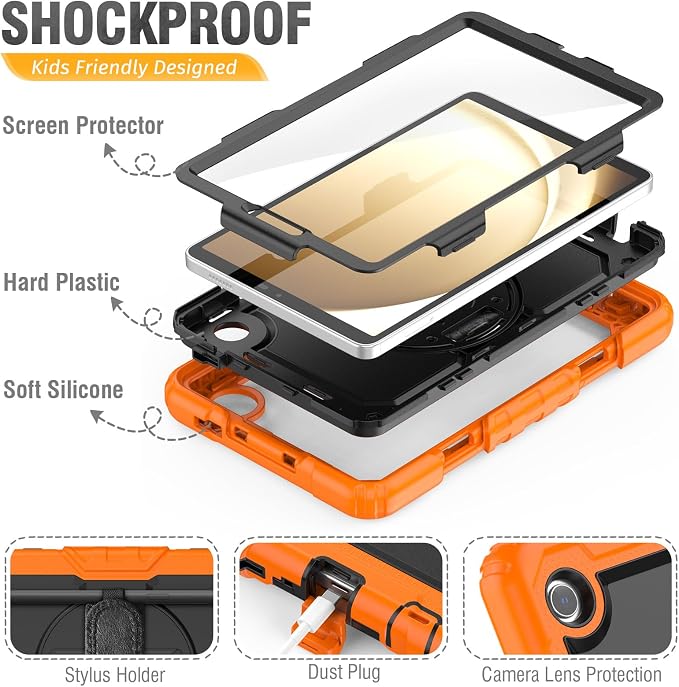 HXCASEAC Case for Samsung Galaxy Tab S6 Lite 10.4 inch Protective with Screen Protector/Hand Strap/S Pen Holder Shockproof S6 Lite Tablet Case 2024/2022/2020 SM-P610 SM-P613 SM-P620 - Black