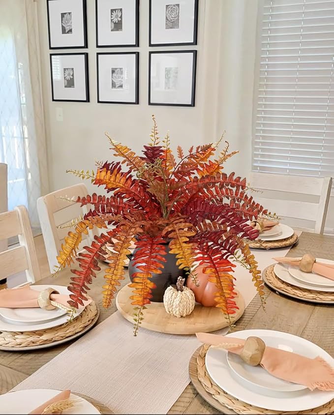 Fall Ferns Artificial Plants 2 Pack Faux Ferns for Outdoor Planter Fake Fall Leaves Stems Artificial Fern Bouquet 2Pack Autumn Shrubs for Table Centerpiece Porch Vase Home Garden Thanksgiving Decor