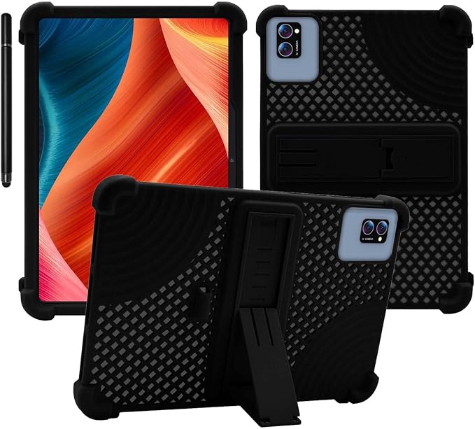 Case for LECTRUS T30W Android 15 Tablet 10 inchHeat Dissipation Tablet CaseSoft Silicone Protector CoverKids FriendlyAdjustable Stand Tablet Cover4 Corners Thicken Shockproof Black