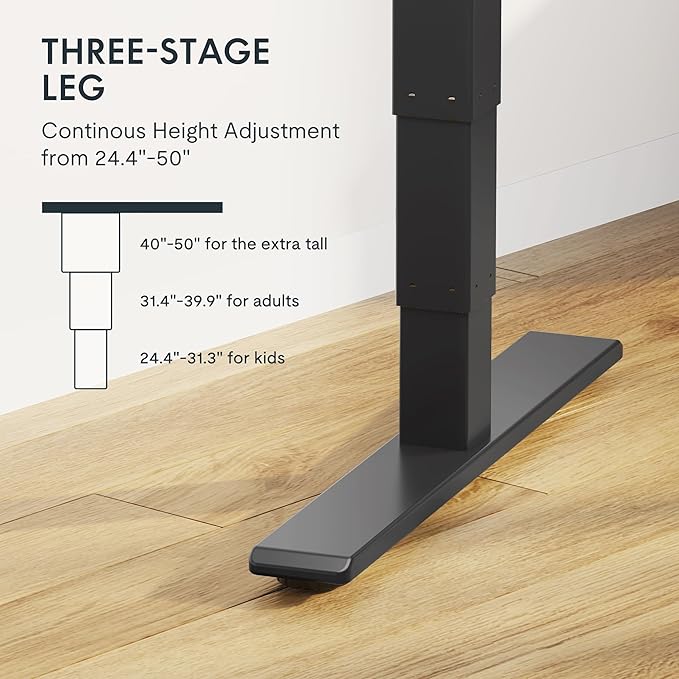 FLEXISPOT E6 MAX Dual Motor 3 Stages Standing Desk 48x30 Inch Whole-Piece Board Electric Height Adjustable Stand Up Desk 150KG Load Capacity(Black Frame + Black Desktop)
