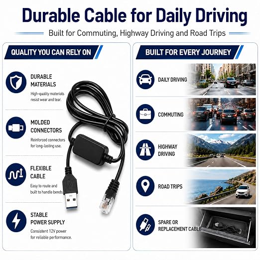 USB to RJ11 Radar Detector Power Cord 12.1ft USB Power Cable for Escort | Compatible with Escort MAX 360c MAX 360 iX iXc 9500ix MAX 3 MAX 4 MAX 360c MKII Redline 360c and Select RJ11 Models