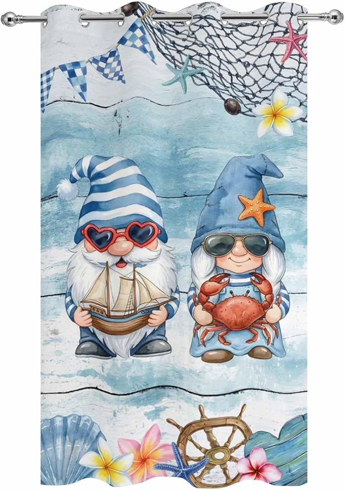 Ocean Gnome Outdoor Curtains for Patio Summer Marine Plumeria Shell Wood Blue