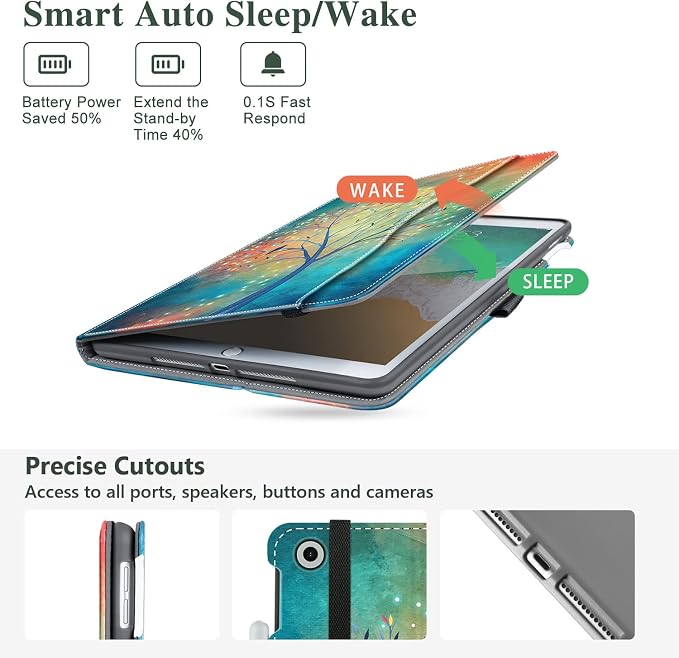 Vimorco for iPad 9th/8th/7th Generation Case 10.2-inch Pencil Holder/Pocket | for iPad Air 3rd Generation Case 10.5-inch for iPad Pro 10.5 Inch Cases Hand Strap Adjustable Angle Beach Path Scenery