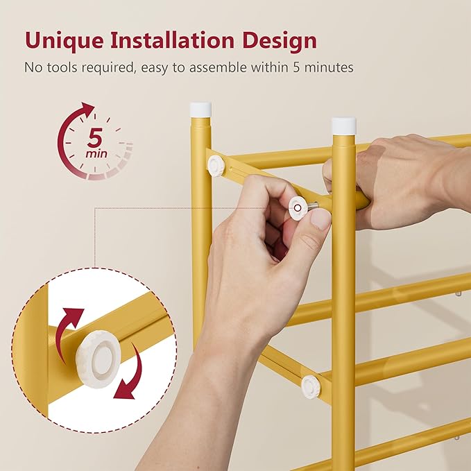 Tajsoon Expandable Shoe Rack for Closet 3 Tier, 28“-41“Adjustable & Stackable Shoe Shelf Storage, Metal Shoe Rack Organizer for Front Door Entrance, Closet, Garage, Entryway, Gold