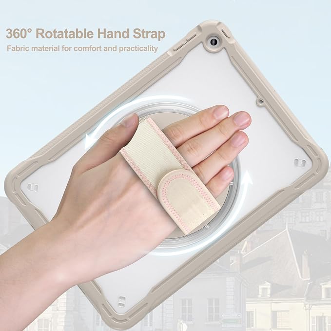 BLOSOMEET Clear Case for iPad 9th/8th/7th Generation 2021/2020/2019 10.2 Inch with Tempered Glass Screen Protector &amp Pencil HolderDrop-Proof iPad 10.2 Case w/Stand Hand Shoulder StrapBlack