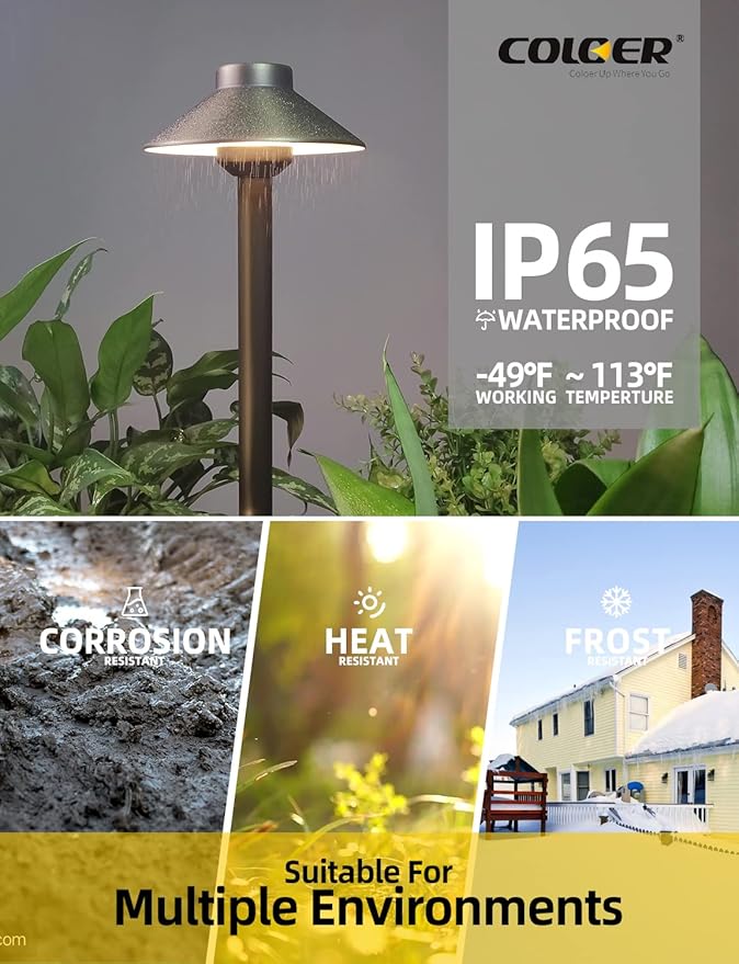 COLOER Brass Low Voltage Pathway Lights Wired 4-Pack with 2W LED G4 Bulb,12V Waterproof China Hat Outdoor Path Lighting for Yard, Patio, Landscape, Planter, Walkway(602B)