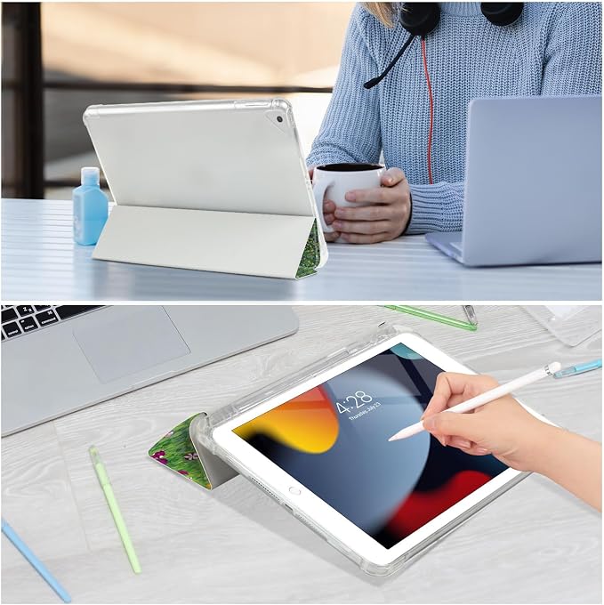 Vimorco for iPad 5th/6th Generation Case 9.7 Inch 2017/2018 for iPad Air 1/2 Case 2013/2014 Pencil Holder/2 Viewing Stands/Typing Stand/Slim Cover for iPad 5/6 Gen Blue Flower Floral