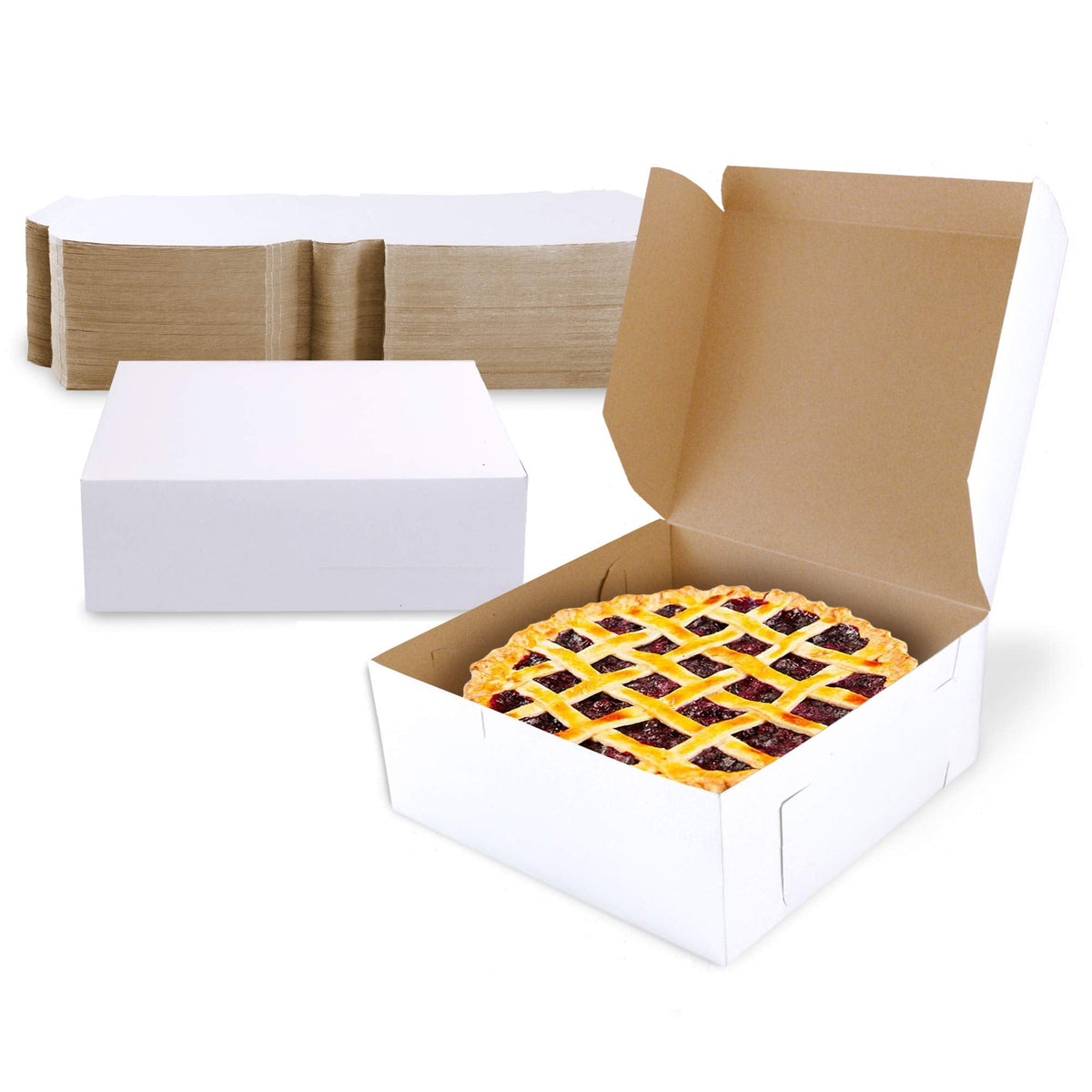Fit Meal Prep 25 Pack White Bakery Boxes, 6 x 6 x 3 Inches Kraft Lining Pastry Boxes, Cardboard Treat Boxes Pie Boxes Cookie Boxes Dessert Boxes for Cupcakes, Chocolates, Donuts, Macarons