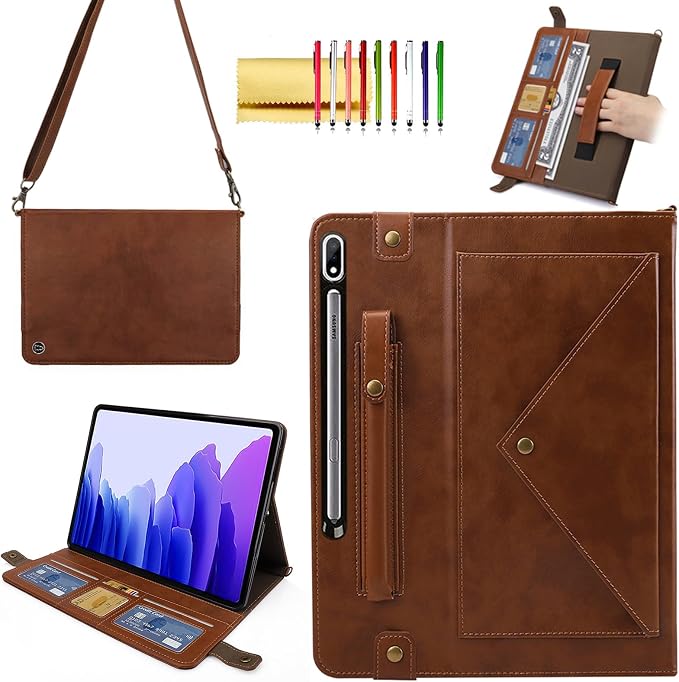 Handbag Case for Samsung Galaxy Tab S10 FE/S9 FE 10.9/S9/S8/S7 11 Techcircle Folio Stand Crossbody Wallet Protective Cover with S Pen Holder &amp Card Slots Hand Strap &amp Shoulder Strap Black