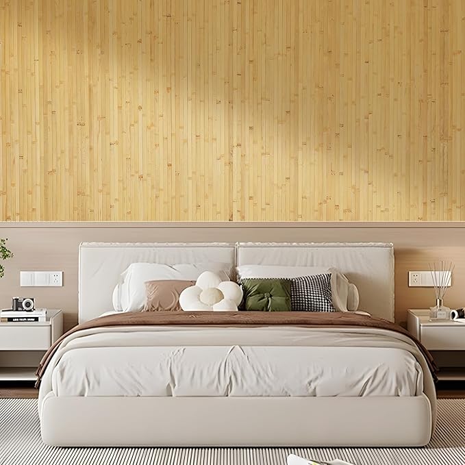 OUZUGIE 1 Pack 96x48 Inch Natural Bamboo Wall Panel – Natural Pole Wrap Paneling for Walls, Ceilings, Cabinets, Furniture – Ideal for Bedroom, Living Room & Office DIY Decor