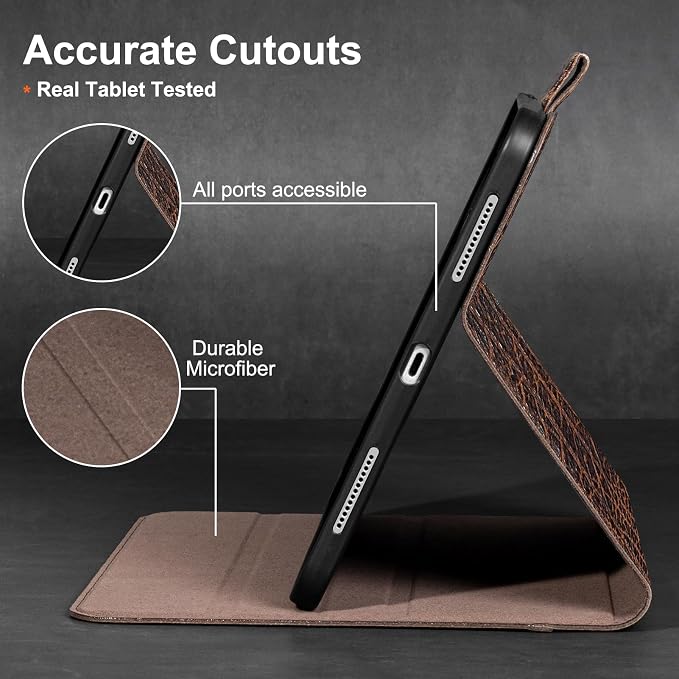 Gexmil Leather Case for iPad Pro 13 Inch M5/M4 2025/2024Crocodile Brown | Genuine Leather Cover with Magnetic ClosureSmart Folio Auto Sleep/WakeProtective ShockproofAdjustable Stand