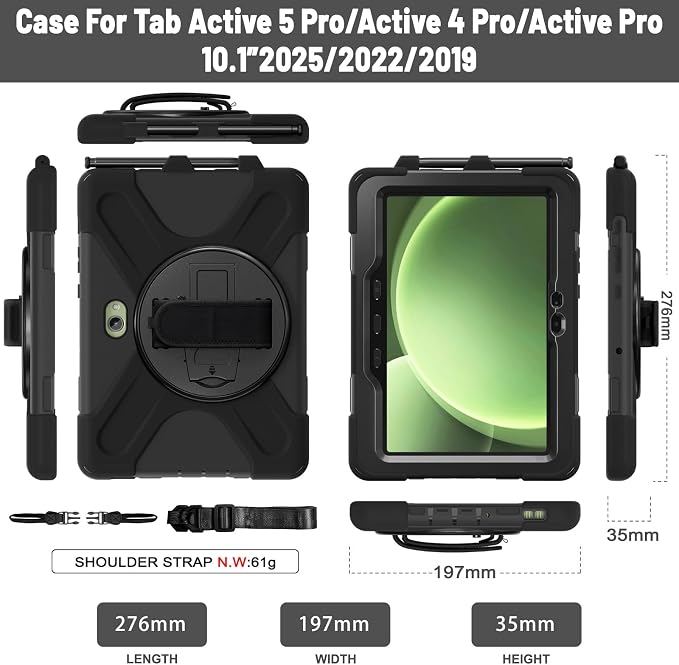 Samsung Galaxy Tab Active5/Active 3 8.0 Case with 360 Stand Handle Hand Strap &amp Shoulder Strap for Galaxy Tab Active5 8 2024 X300/X307 Active3 8 2020 T570/T575/T577 (Black)