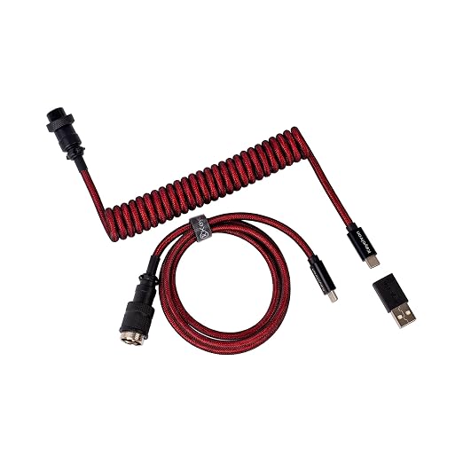 Keychron Custom Coiled Aviator USB-C Cable Black 5-Pin (GX12) Detachable Metal Connector USB-A Adapter Durable Braided Cable for Mechanical Keyboards Charging &amp Data Transfer