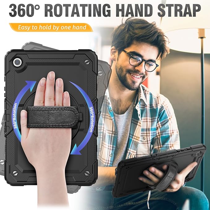 HXCASEAC Case for Samsung Galaxy Tab A9+ Plus 11 Inch, Protective with Screen Protector/Hand Strap/Pen Holder, Sturdy Shockproof for Samsung A9 Plus Tablet Case SM-X210 SM-X216 SM-X218 - Black