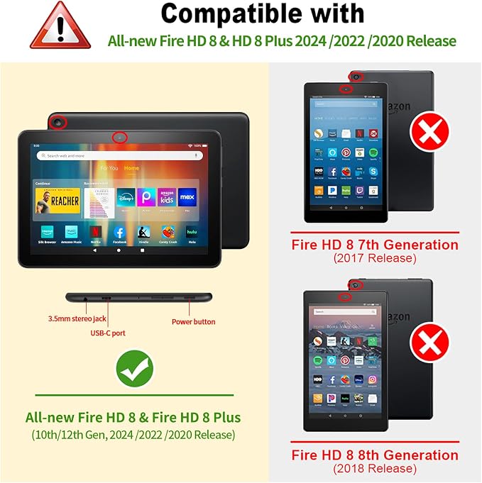 COOWPS Case for New Amazon Fire HD 8 &amp HD 8 Plus Tablet (12th/10th Generation 2024/2022/2020 Release) - Slim Folding Stand Cover with Auto Wake/Sleep and Hand Strap Blue Marble