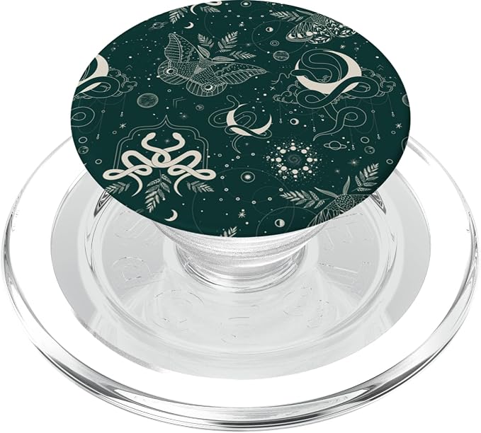 Dark Green Mystical Witchcore Celestial Night Moth &amp Snake PopSockets Adhesive PopGrip