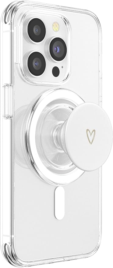 Beige White Minimalist Heart PopSockets Adhesive PopGrip