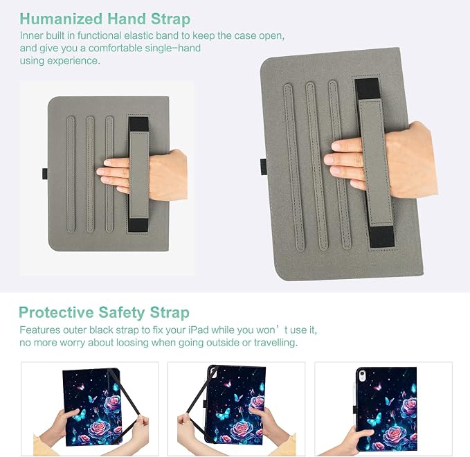 Lokigo Case for iPad (A16) 11th/10th Generation Aurora Forest | for iPad 11th-11 Inch/10th-10.9 Inch Stand Cover Pencil Holder/Hand Strap/Pocket Support Touch ID Auto Wake/Sleep