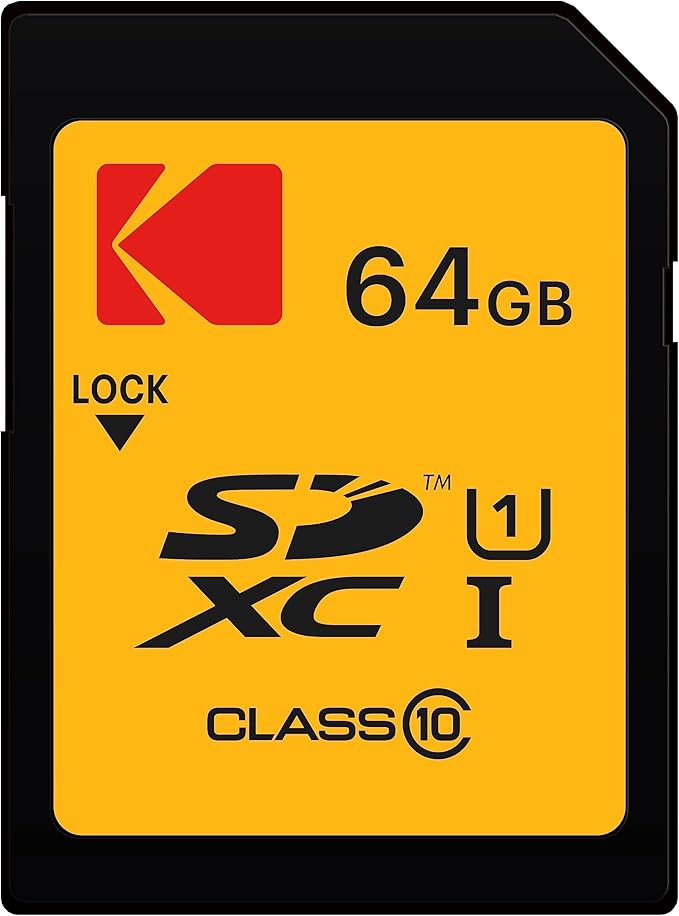 Kodak SDXC Card 64GB UHS-I U1 V10 Premium, up to 85MB/s Read Speed, for Full HD Video and High-Resolution Pictures, Compatible with SDXC Standard - EKMSD64GXC10K