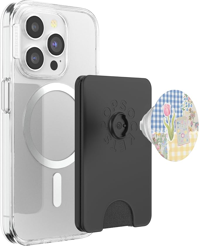 Aesthetic Gingham Pastel Blue &amp Yellow Cute Floral Patchwork PopSockets PopGrip for MagSafe