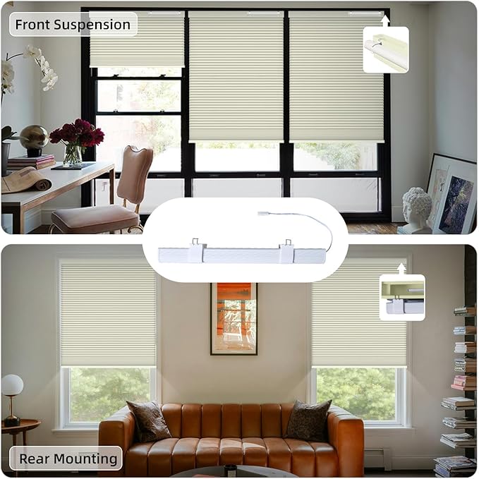 SmartWings Motorized Cellular Shades, Honeycomb Blinds Compatible with Zigbee/Alexa/Z-Wave/Homekit, Wireless Remote Control for Smart Home and Office in Customized Size,100% Blackout Cream