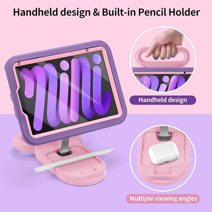Kids Case for iPad Mini7(A17 Pro)2024/Mini 6 with Handle &amp Screen Protector | Child-Friendly Shockproof Case with Handle &amp Adjustable Portrait/Landscape Stand for iPad mini 7th 2024/6th 2021 8