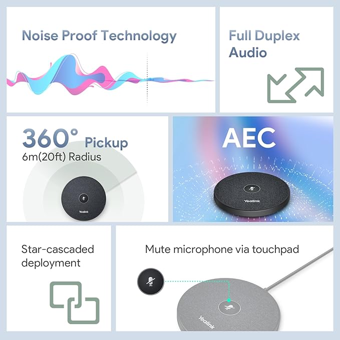 Yealink UVC40 E2 and Expansion Mic (VCM35) HD Video and Audio Conferencing System Bundle for Small to Medium Meeting Room, Ultra HD 4K, 8 Microphone Arrays, AI Auto Framing, Full-Duplex