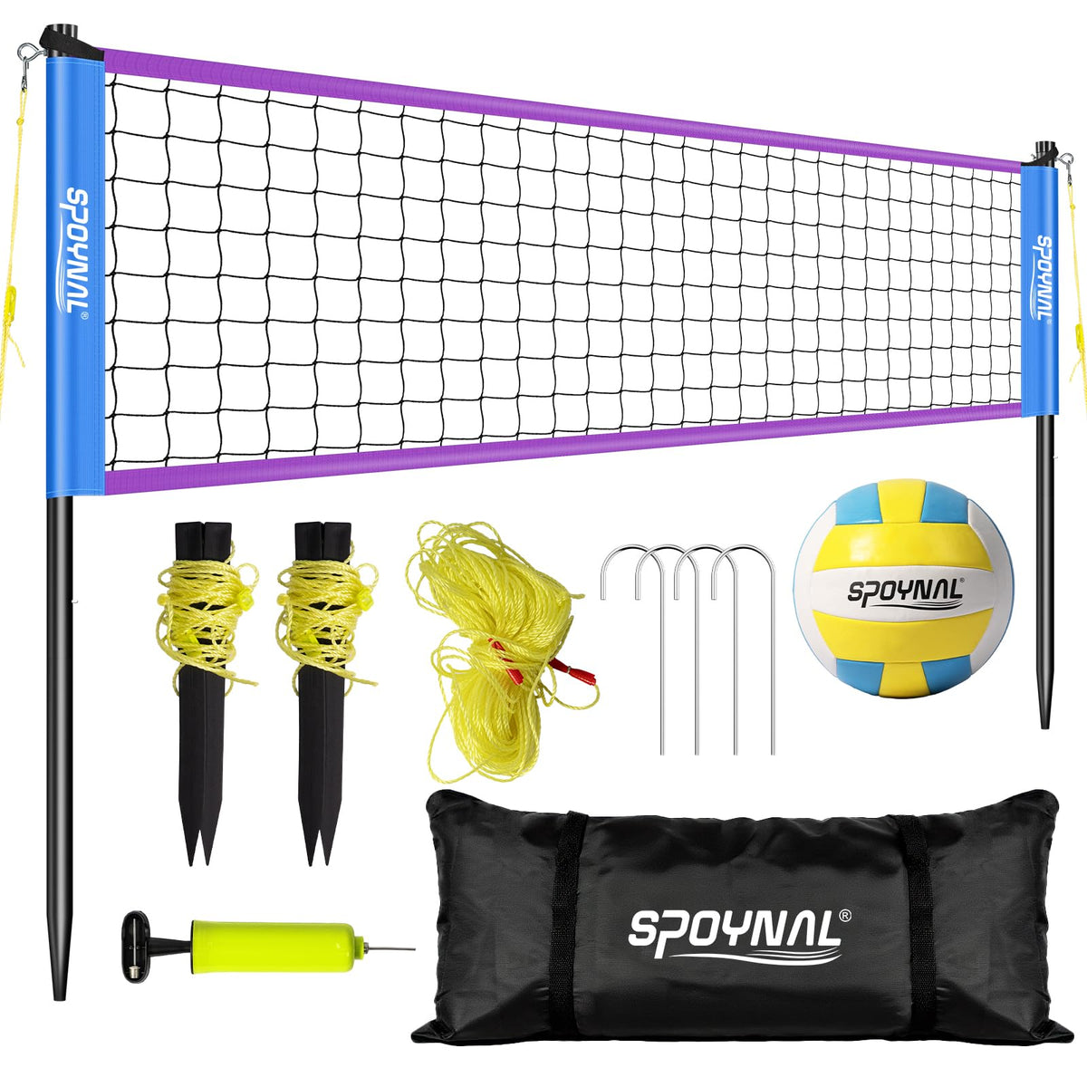 Portable Volleyball Net for Backyard, 32 FT Adjustable Height Blue&Purple