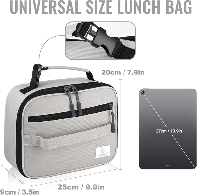 Genteen Lunch Box Kids,Insulated Lunch Bag Kids Boys Girls,Soft Bag Small Cooler Back to School Thermal Meal Tote Kit Lunch Box for School,Work,Outdoor (Gray)