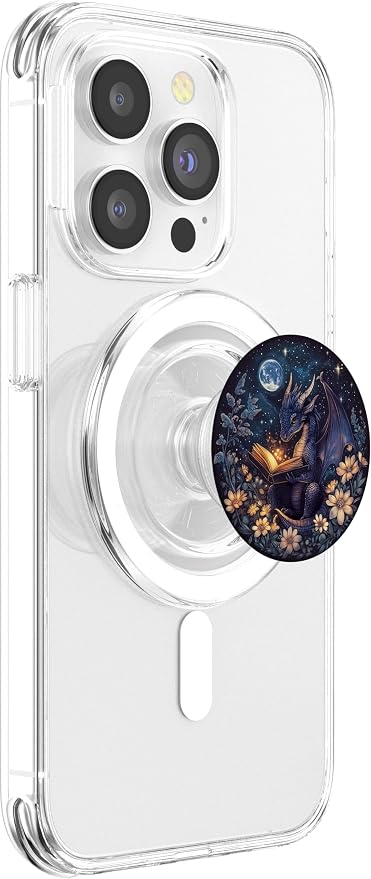 Cute Dragon Books Starry Sky Flower Bookworm Book Lover PopSockets Adhesive PopGrip