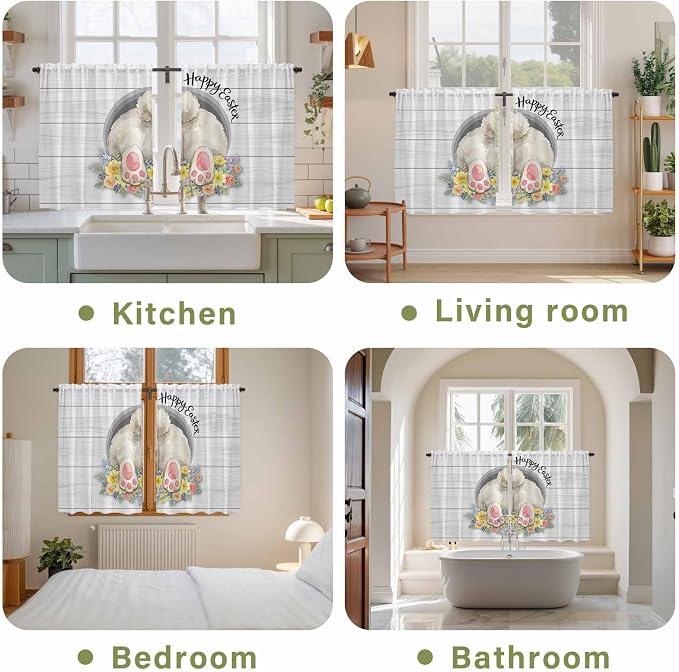 Easter Bunny Kitchen Curtains 54 Inch Long 2 Panel Set, Rod Pocket Window