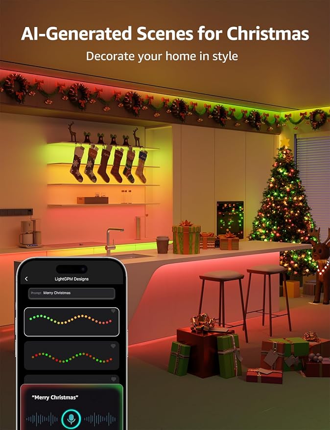 Lepro S1 AI LED Strip Lights for Christmas Decorations, 100ft(2 Rolls of 50ft) Smart RGB Light Strips with IC, Music Sync, Personalized Al Lighting Designer, No Remote, 2.4GHz Wi-Fi & Bluetooth